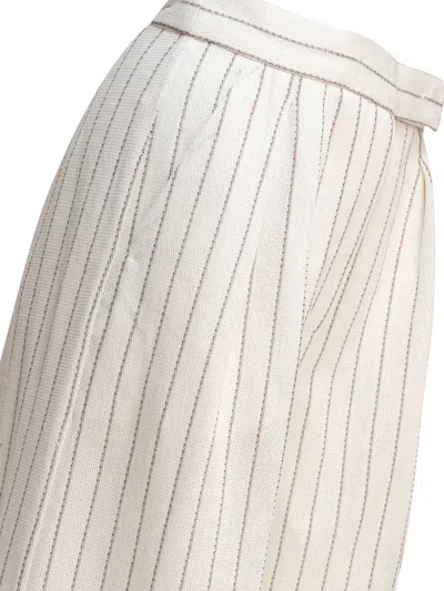 Max Mara Linen Blend Pinstripe Wide Pants In White