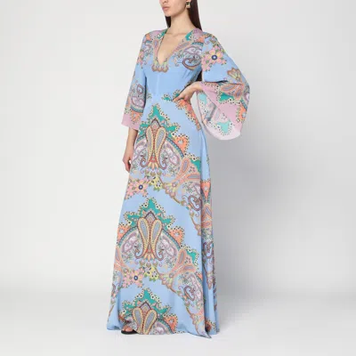 Etro Multicolor Long Dress With All-over Paisley Print And V-neck In Silk Woman In Pink