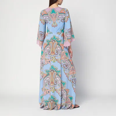 Etro Multicolor Long Dress With All-over Paisley Print And V-neck In Silk Woman In Pink