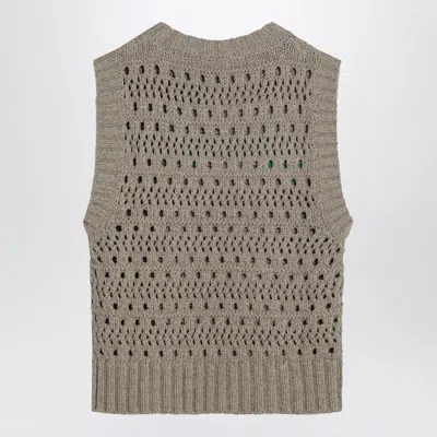 Ganni Perforated Vest With Logo Inlay In Grey