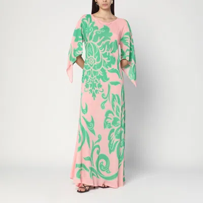 Etro Multicolor Long Dress With Round Neck And All-over Floral Print In Viscose Woman In Purple