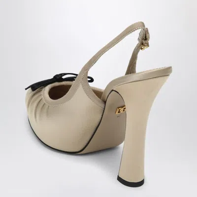 Dolce & Gabbana Bow-embellished Grosgrain-trimmed Satin Slingback Pumps In Beige