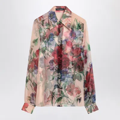 Dolce & Gabbana Bouquet Fantichi Sheer Chiffon Button-down Blouse In Multicolor