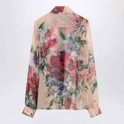 Dolce & Gabbana Bouquet Fantichi Sheer Chiffon Button-down Blouse In Multicolor
