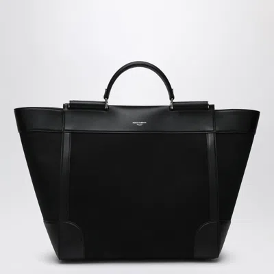 Dolce & Gabbana Black Panama And Leather Top Handle Bag In Black