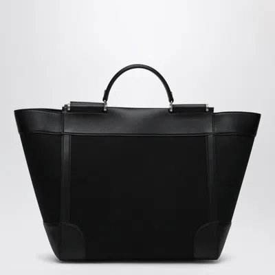 Dolce & Gabbana Black Panama And Leather Top Handle Bag In Black