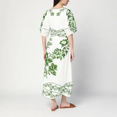Farm Rio Off-white Green Floral Cascade Lenzing Ecovero Euroflax Midi Dress In Green Floral Cascade Off-white