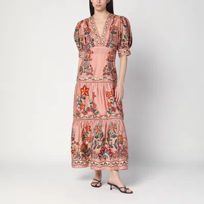 Farm Rio Garden Delight Pink Short Sleeve Maxi Dress In Pink