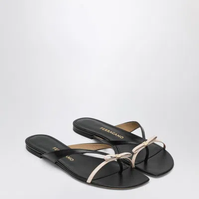 Ferragamo Black Leather Sandals With Thong Strap In Burgundy