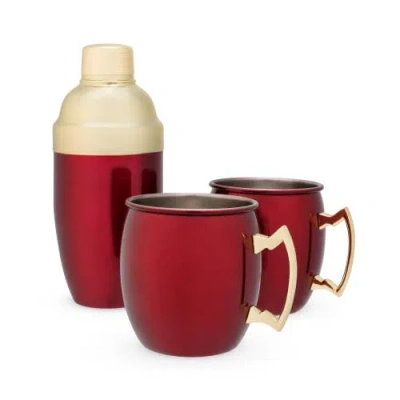 Twine Moscow Mule Mug And Cocktail Shaker, Set Of 3 In Red