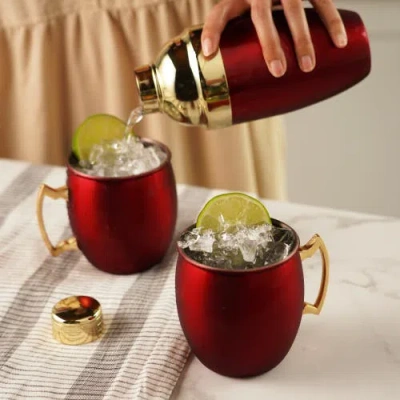 Twine Moscow Mule Mug And Cocktail Shaker, Set Of 3 In Red