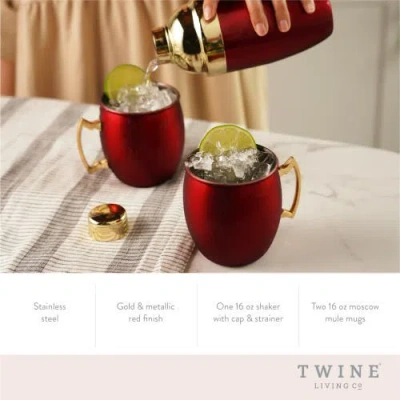 Twine Moscow Mule Mug And Cocktail Shaker, Set Of 3 In Red