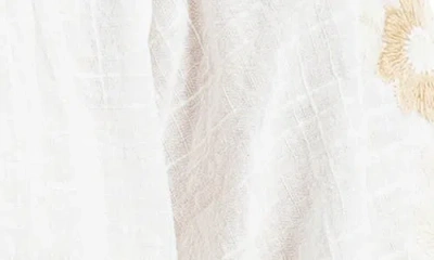 Max Studio Embroidered Peasant Top In White/khakie Poppies Crest Emb