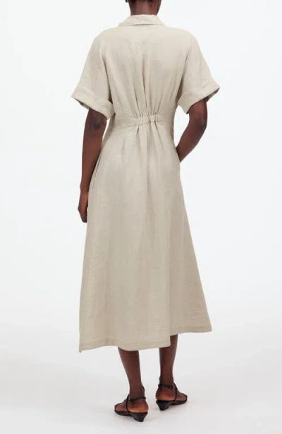 Madewell Pleated Button Front Linen Midi Shirtdress In Oat Color Linen