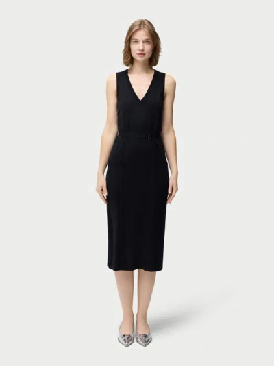 Gobi Mongolian Cashmere V-neck Silk Cashmere  Dress In Black