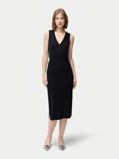 Gobi Mongolian Cashmere V-neck Silk Cashmere  Dress In Black