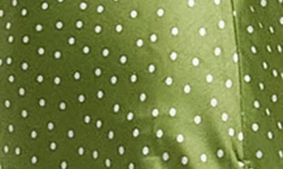 Topshop Polka Dot Twist Front Satin Midi Dress In Mid Green