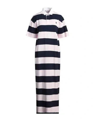 Coperni Striped Polo Long Dress Woman Navy E Pink In Blue