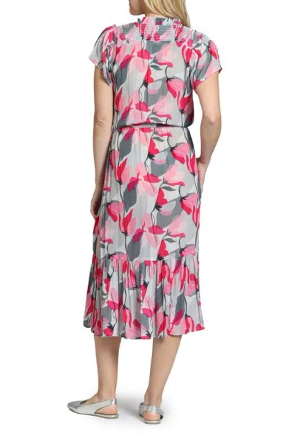 Apny Print Short Sleeve Midi Dress In Pink Multi