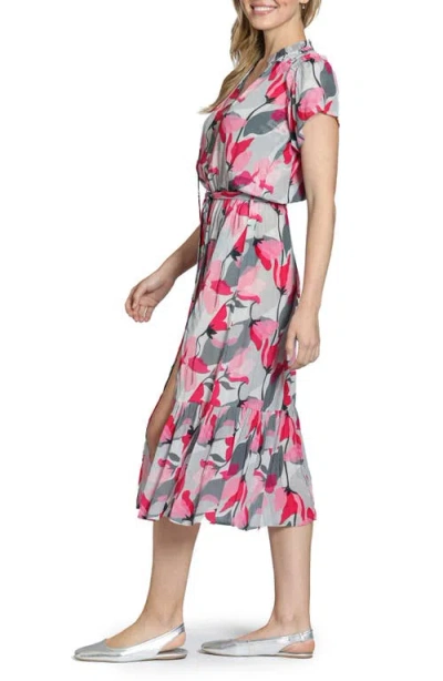 Apny Print Short Sleeve Midi Dress In Pink Multi