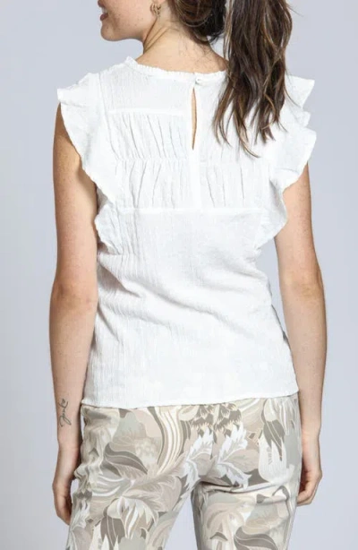 Apny Smocked Flutter Sleeve Top In White