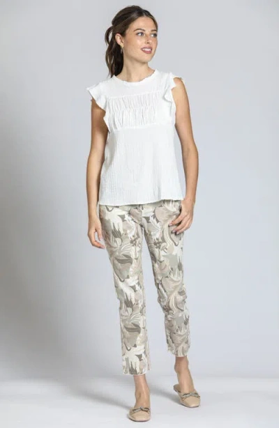Apny Smocked Flutter Sleeve Top In White