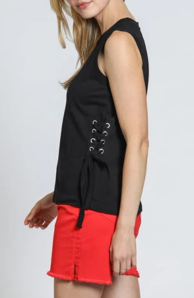 Apny Side Laced Cotton Tank In Black
