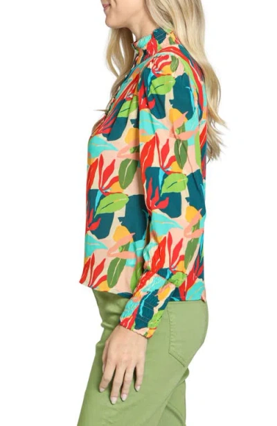 Apny Print High Neck Shirt In Orange Multi