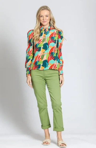 Apny Print High Neck Shirt In Orange Multi