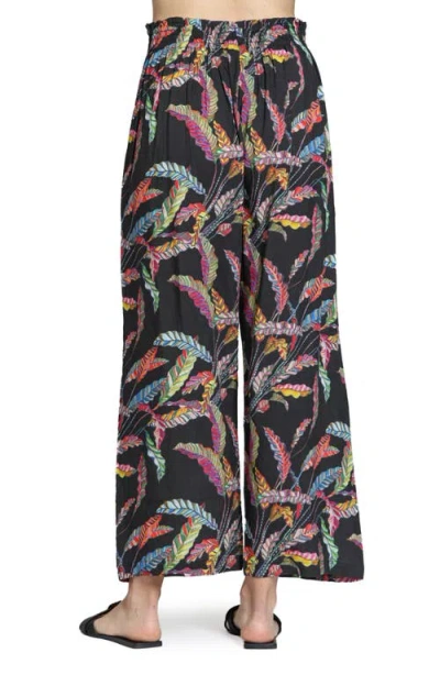 Apny Print Tie Waist Crop Wide Leg Pants In Black Multi