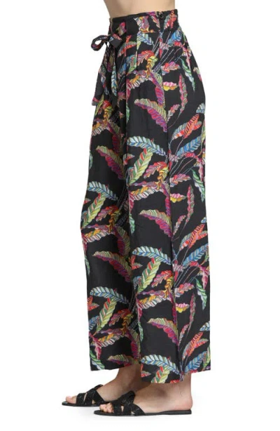Apny Print Tie Waist Crop Wide Leg Pants In Black Multi
