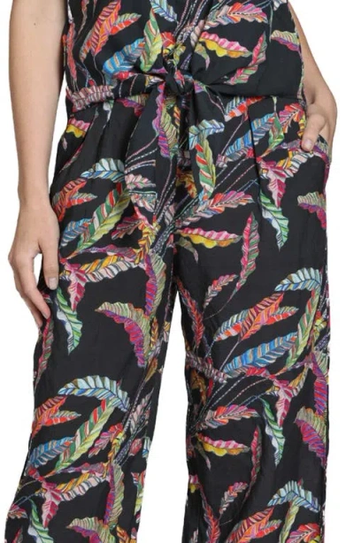 Apny Print Tie Waist Crop Wide Leg Pants In Black Multi