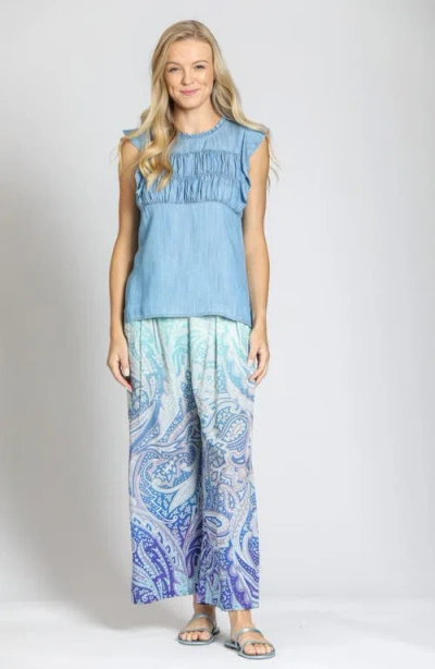 Apny Flutter Sleeve Top In Light Indigo