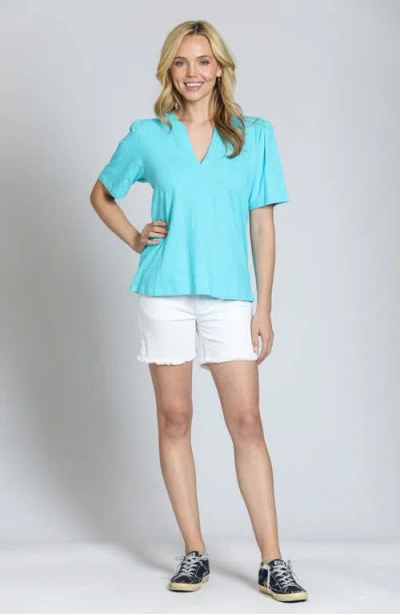 Apny Split Neck T-shirt In Blue