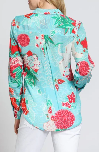 Apny Multi Button-up Shirt With Roll-up Sleeve In Turquoise In Turquoise Multi