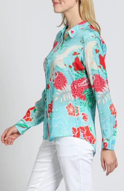 Apny Multi Button-up Shirt With Roll-up Sleeve In Turquoise In Turquoise Multi