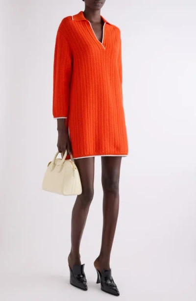 Givenchy Rib Polo Sweater Minidress In Orange