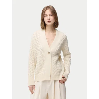 Gobi Mongolian Cashmere Textured One Button-front Cashmere Cardigan In Off White