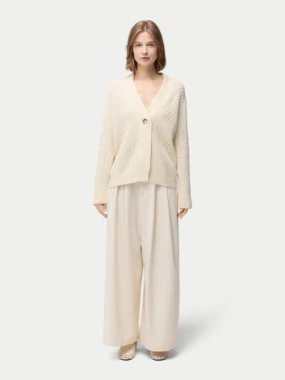 Gobi Mongolian Cashmere Textured One Button-front Cashmere Cardigan In Off White