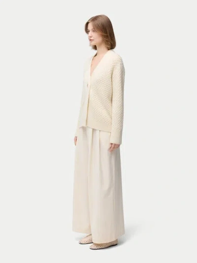 Gobi Mongolian Cashmere Textured One Button-front Cashmere Cardigan In Off White