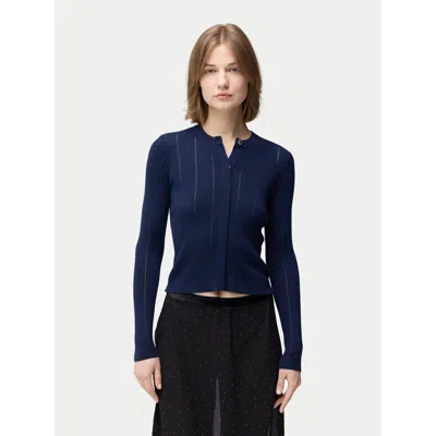 Gobi Mongolian Cashmere Hidden Button-front Cashmere Silk Cardigan In Mood Indigo