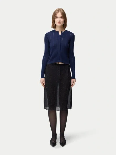 Gobi Mongolian Cashmere Hidden Button-front Cashmere Silk Cardigan In Mood Indigo