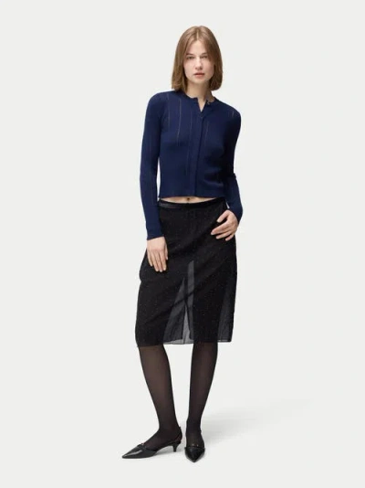 Gobi Mongolian Cashmere Hidden Button-front Cashmere Silk Cardigan In Mood Indigo