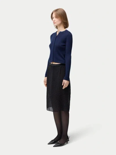 Gobi Mongolian Cashmere Hidden Button-front Cashmere Silk Cardigan In Mood Indigo