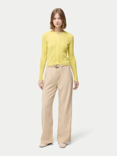 Gobi Mongolian Cashmere Hidden Button-front Cashmere Silk Cardigan In Blazzing Yellow