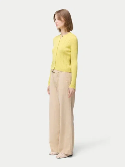 Gobi Mongolian Cashmere Hidden Button-front Cashmere Silk Cardigan In Blazzing Yellow