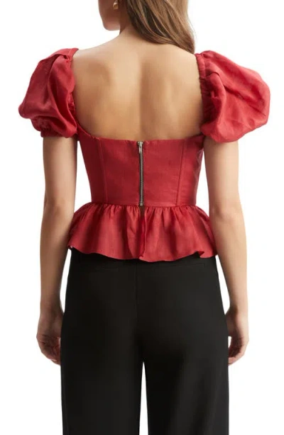Bardot Esra Puff Sleeve Ramie Corset Top In Fire Red