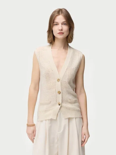 Gobi Mongolian Cashmere Mixed Pattern Cashmere Vest In Off White