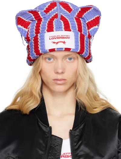 Charles Jeffrey Loverboy Red & Blue Chunky Ears Beanie In Red + Blue Stripe