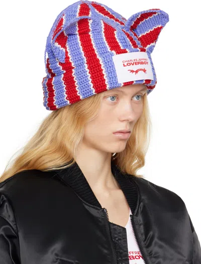 Charles Jeffrey Loverboy Red & Blue Chunky Ears Beanie In Red + Blue Stripe